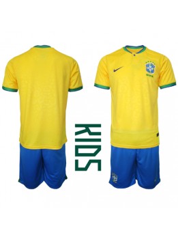 Brasilien Replika Hemmakläder Barn VM 2022 Kortärmad (+ byxor)